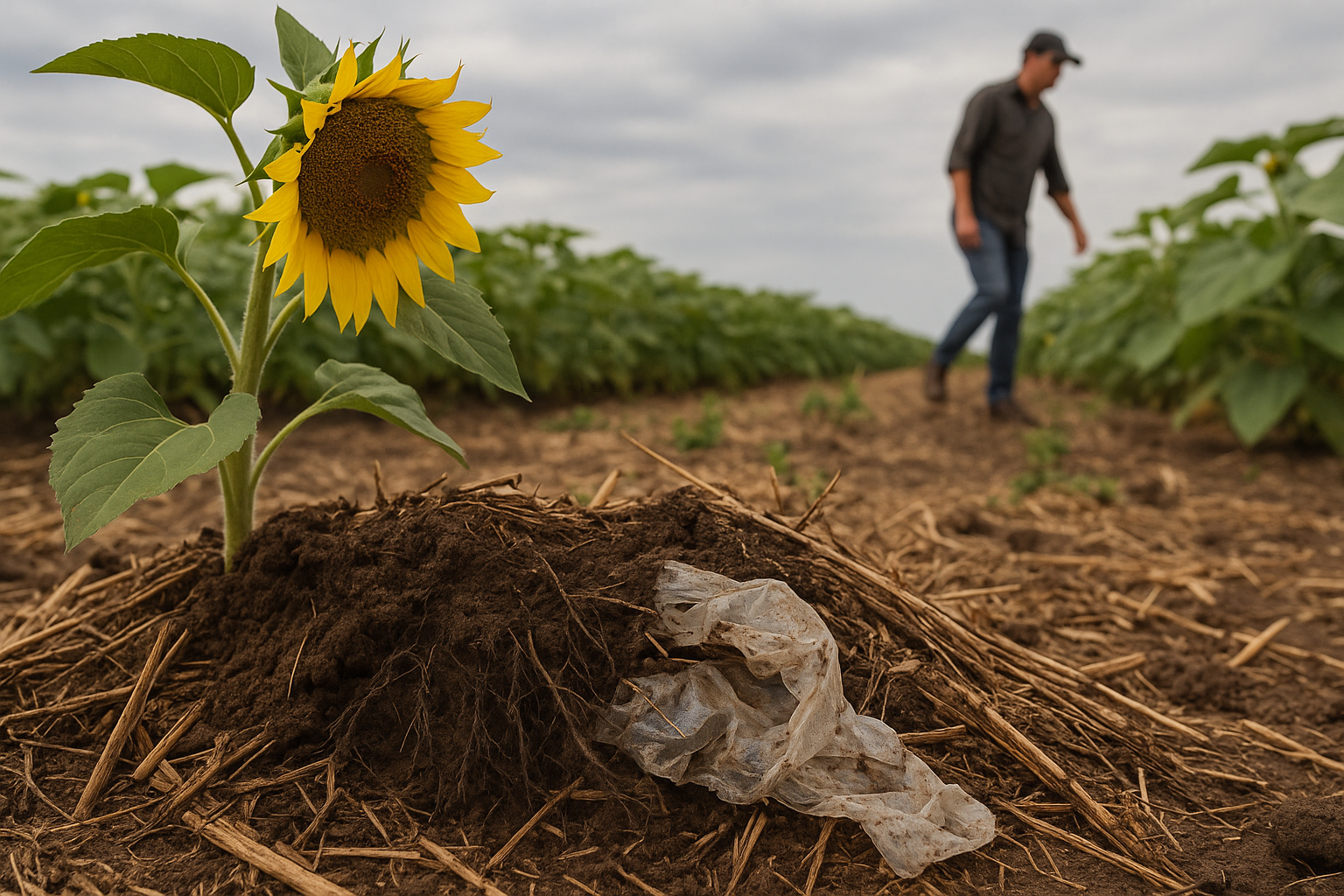 Microplastics from Biodegradable Bags Impact Sunflowers